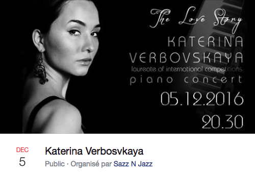 Facebook banner. Bruxelles. SazzN Jazz. Concert d'hiver. The Love Story par Katerina Verbovskaya. 2016-12-05